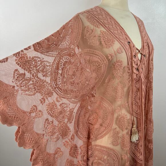 Jen's Party Booty Womens Mandala Mykonos Maxi Kaftan Sheer-Coverup Pink Size O/S - Picture 7 of 15